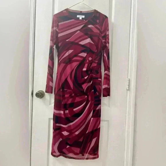Nine West Dresses & Skirts - Nine West Women's Long Sleeve Ruched Side Printed Dress (Size M)